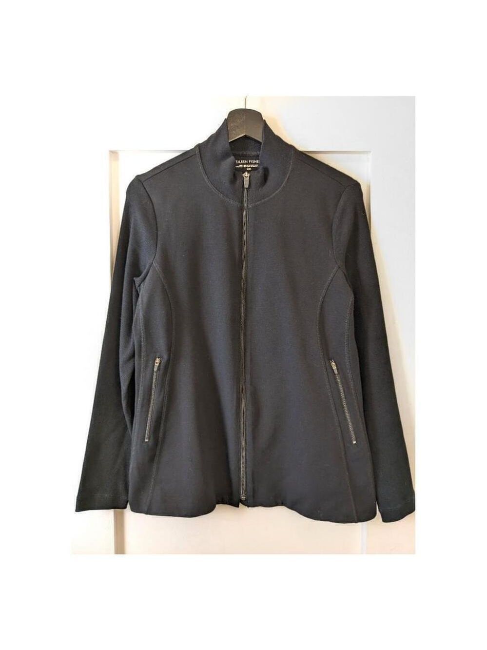 Eileen Fisher | Women's Black Full-Zip Organic Cotton Ribbed Trim Jacket